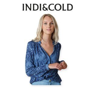 Indi & Cold Indigo Tie-Dye Puff Sleeve Blouse – Size L – 100% Viscose EUC